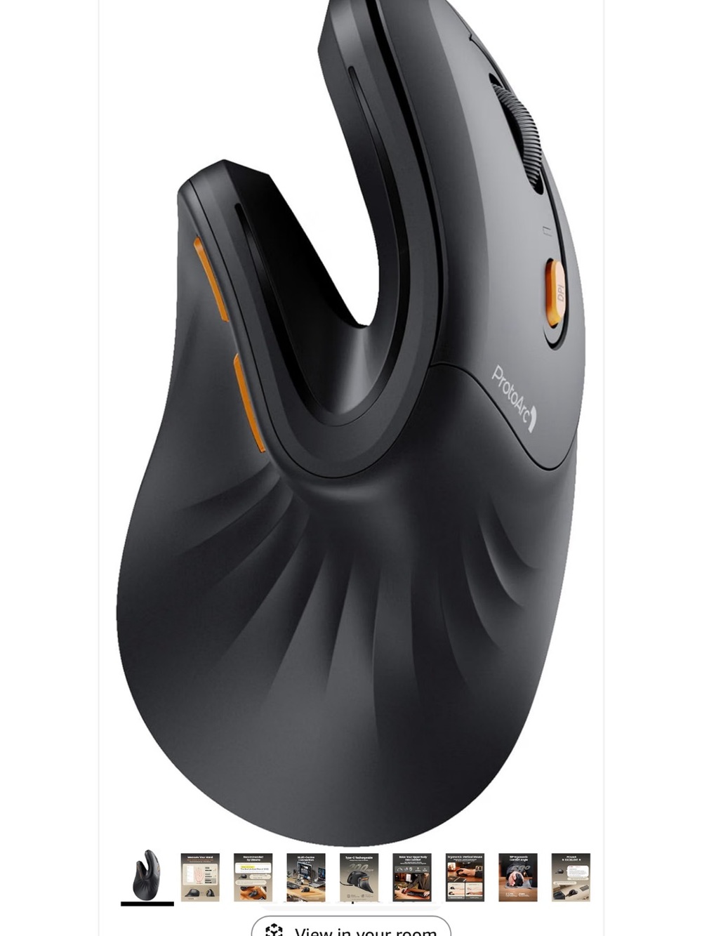 Computer Mouse Ergonomic Vertical Wireless in Matte Black with Orange Accents